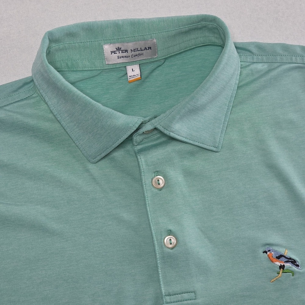 PETER MILLAR Performance Golf Polo Men's L Chicago Highlands GC Light Green
